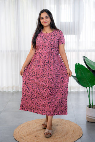 HEARTS | ZIPLESS MATERNITY MAXI-NORMAL SLEEVES | ANKLE LENGTH MAXI