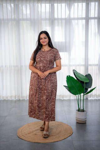 WILD LEAF | ZIPLESS MATERNITY MAXI-NORMAL SLEEVES | ANKLE LENGTH MAXI
