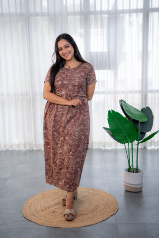 WILD LEAF | ZIPLESS MATERNITY MAXI-NORMAL SLEEVES | ANKLE LENGTH MAXI