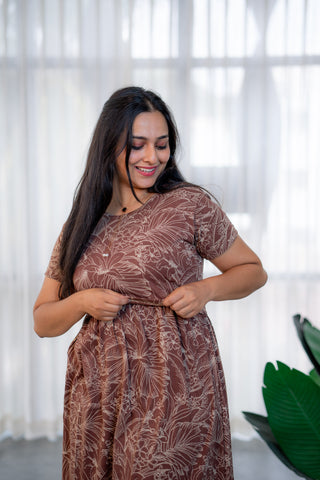 WILD LEAF | ZIPLESS MATERNITY MAXI-NORMAL SLEEVES | ANKLE LENGTH MAXI