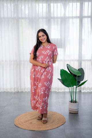 BREEZY MEADOW | ZIPLESS MATERNITY MAXI-NORMAL SLEEVES | FULL LENGTH MAXI