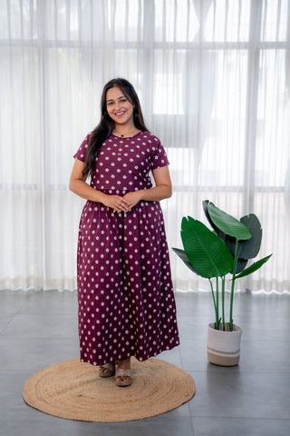 BHUTTA DAISY | ZIPLESS MATERNITY MAXI-NORMAL SLEEVES | FULL LENGTH MAXI