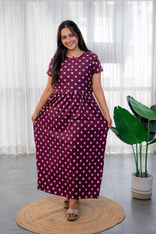 BHUTTA DAISY | ZIPLESS MATERNITY MAXI-NORMAL SLEEVES | FULL LENGTH MAXI