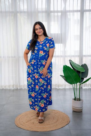 BLUE BEACH | ZIPLESS MATERNITY MAXI-NORMAL SLEEVES | FULL LENGTH MAXI