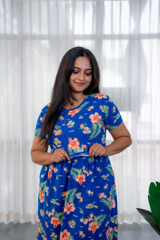 BLUE BEACH | ZIPLESS MATERNITY MAXI-NORMAL SLEEVES | FULL LENGTH MAXI