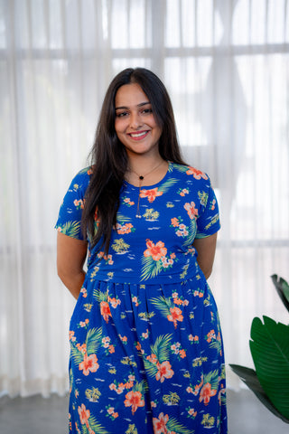 BLUE BEACH | ZIPLESS MATERNITY MAXI-NORMAL SLEEVES | FULL LENGTH MAXI
