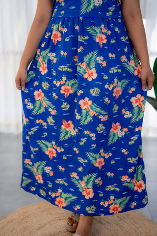 BLUE BEACH | ZIPLESS MATERNITY MAXI-NORMAL SLEEVES | FULL LENGTH MAXI