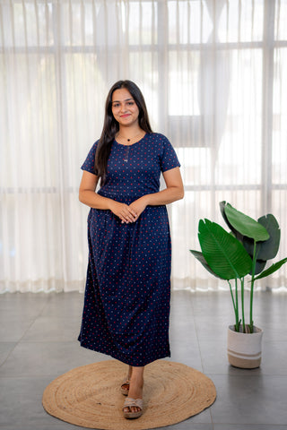 STARS & DOTS | ZIPLESS MATERNITY MAXI-NORMAL SLEEVES | ANKLE LENGTH MAXI