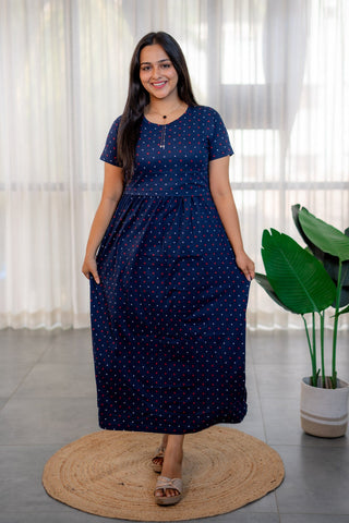 STARS & DOTS | ZIPLESS MATERNITY MAXI-NORMAL SLEEVES | ANKLE LENGTH MAXI