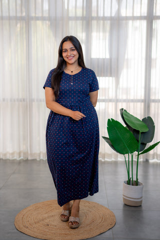 STARS & DOTS | ZIPLESS MATERNITY MAXI-NORMAL SLEEVES | ANKLE LENGTH MAXI