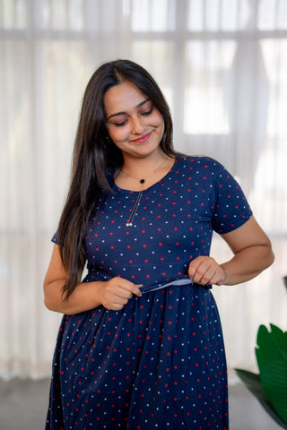 STARS & DOTS | ZIPLESS MATERNITY MAXI-NORMAL SLEEVES | ANKLE LENGTH MAXI