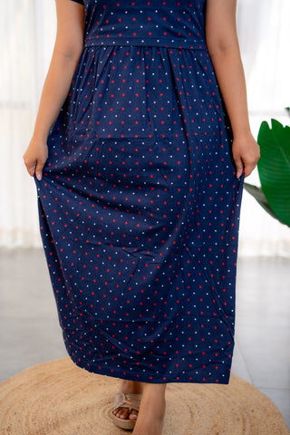 STARS & DOTS | ZIPLESS MATERNITY MAXI-NORMAL SLEEVES | ANKLE LENGTH MAXI