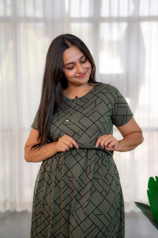WILLOW GRID | ZIPLESS MATERNITY MAXI-NORMAL SLEEVES | ANKLE LENGTH MAXI
