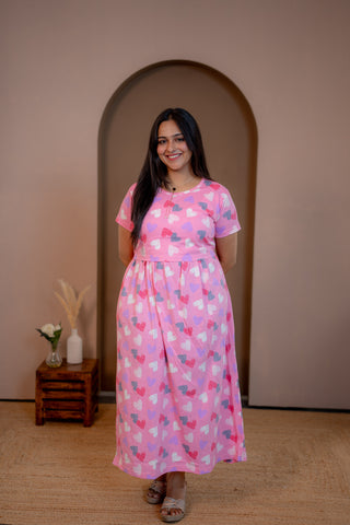 COLOURFUL HEARTS | ZIPLESS MATERNITY MAXI-NORMAL SLEEVES | ANKLE LENGTH MAXI