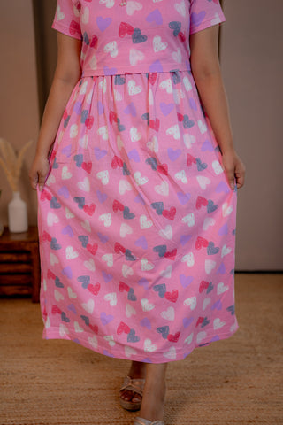 COLOURFUL HEARTS | ZIPLESS MATERNITY MAXI-NORMAL SLEEVES | ANKLE LENGTH MAXI