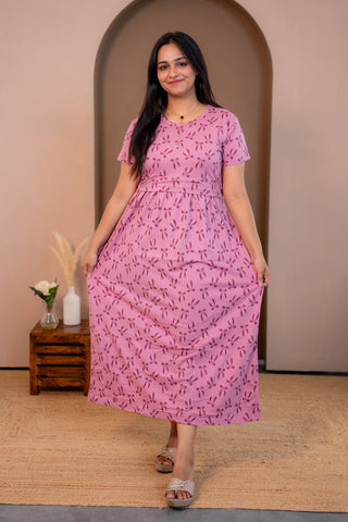 RIBBON | ZIPLESS MATERNITY MAXI-NORMAL SLEEVES | ANKLE LENGTH MAXI