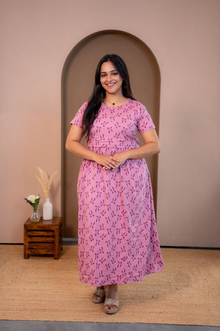 RIBBON | ZIPLESS MATERNITY MAXI-NORMAL SLEEVES | ANKLE LENGTH MAXI
