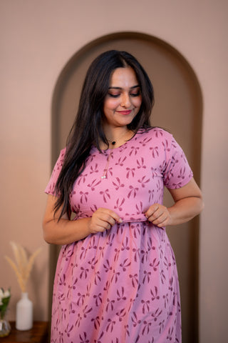 RIBBON | ZIPLESS MATERNITY MAXI-NORMAL SLEEVES | ANKLE LENGTH MAXI