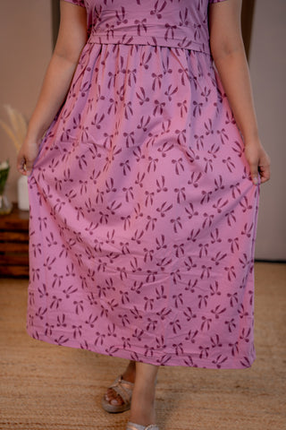 RIBBON | ZIPLESS MATERNITY MAXI-NORMAL SLEEVES | ANKLE LENGTH MAXI