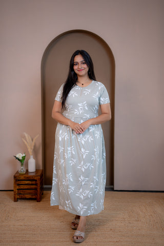 WINDY LEAF | ZIPLESS MATERNITY MAXI-NORMAL SLEEVES | FULL LENGTH MAXI
