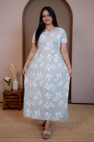 WINDY LEAF | ZIPLESS MATERNITY MAXI-NORMAL SLEEVES | FULL LENGTH MAXI