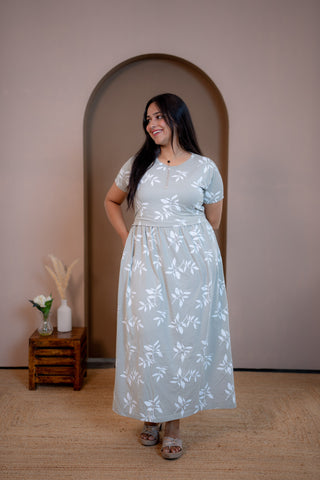 WINDY LEAF | ZIPLESS MATERNITY MAXI-NORMAL SLEEVES | FULL LENGTH MAXI
