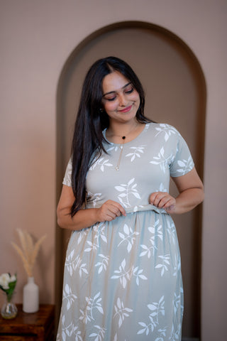 WINDY LEAF | ZIPLESS MATERNITY MAXI-NORMAL SLEEVES | FULL LENGTH MAXI