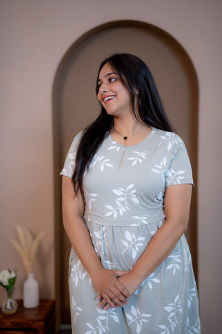 WINDY LEAF | ZIPLESS MATERNITY MAXI-NORMAL SLEEVES | FULL LENGTH MAXI