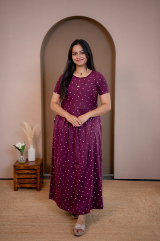 CUTE HEARTS | ZIPLESS MATERNITY MAXI-NORMAL SLEEVES | FULL LENGTH MAXI