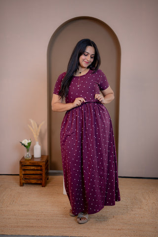 CUTE HEARTS | ZIPLESS MATERNITY MAXI-NORMAL SLEEVES | FULL LENGTH MAXI