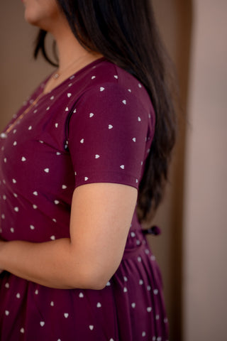 CUTE HEARTS | ZIPLESS MATERNITY MAXI-NORMAL SLEEVES | FULL LENGTH MAXI
