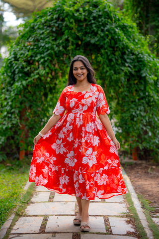 CRIMSON HIBSICUS | MATERNITY GEORGETTE MAXI ANKLE LENGTH