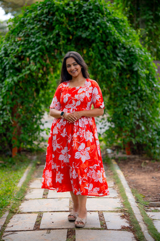 CRIMSON HIBSICUS | MATERNITY GEORGETTE MAXI ANKLE LENGTH