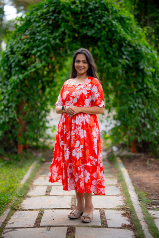 CRIMSON HIBSICUS | MATERNITY GEORGETTE MAXI ANKLE LENGTH