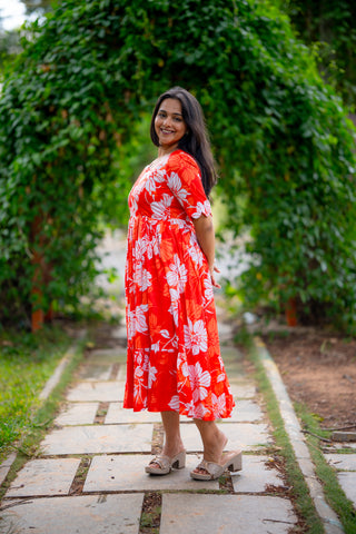 CRIMSON HIBSICUS | MATERNITY GEORGETTE MAXI ANKLE LENGTH