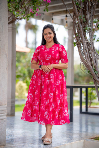 VIBRANT FLOWERS | MATERNITY GEORGETTE MAXI ANKLE LENGTH