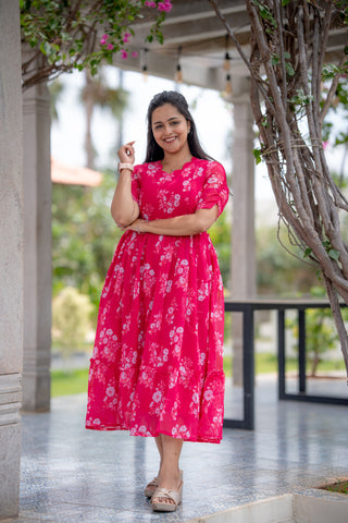 VIBRANT FLOWERS | MATERNITY GEORGETTE MAXI ANKLE LENGTH