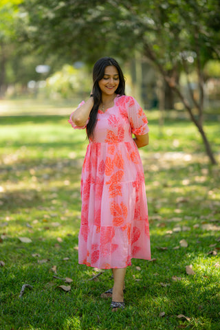 LAYERED LEAF | MATERNITY GEORGETTE MAXI ANKLE LENGTH