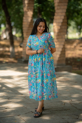 RAINY LEAVES | MATERNITY GEORGETTE MAXI ANKLE LENGTH