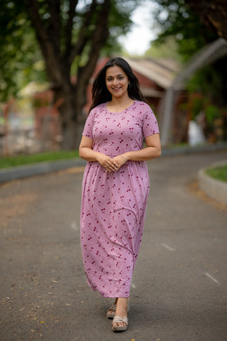 CHERRY | ZIPLESS MATERNITY MAXI-NORMAL SLEEVES | FULL LENGTH MAXI