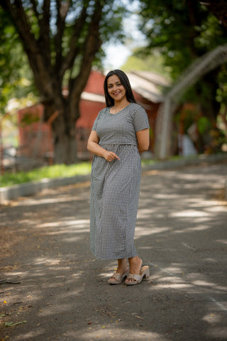 MONO CHECKS | ZIPLESS MATERNITY MAXI-NORMAL SLEEVES | ANKLE LENGTH MAXI