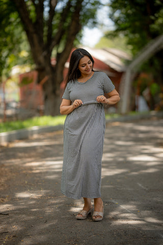 MONO CHECKS | ZIPLESS MATERNITY MAXI-NORMAL SLEEVES | ANKLE LENGTH MAXI