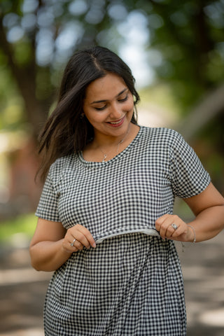 MONO CHECKS | ZIPLESS MATERNITY MAXI-NORMAL SLEEVES | ANKLE LENGTH MAXI