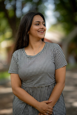 MONO CHECKS | ZIPLESS MATERNITY MAXI-NORMAL SLEEVES | ANKLE LENGTH MAXI