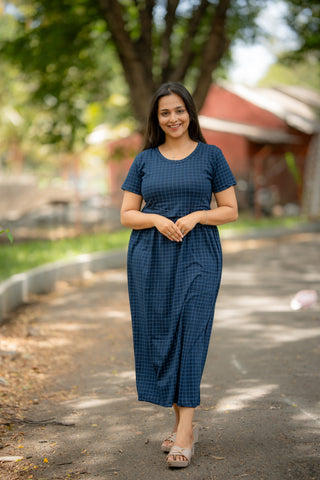 CHECKS | ZIPLESS MATERNITY MAXI-NORMAL SLEEVES | ANKLE LENGTH MAXI