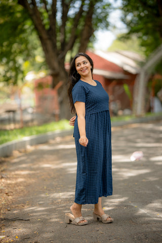 CHECKS | ZIPLESS MATERNITY MAXI-NORMAL SLEEVES | ANKLE LENGTH MAXI