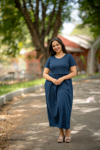CHECKS | ZIPLESS MATERNITY MAXI-NORMAL SLEEVES | ANKLE LENGTH MAXI