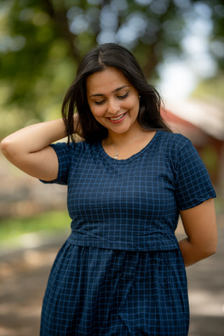 CHECKS | ZIPLESS MATERNITY MAXI-NORMAL SLEEVES | ANKLE LENGTH MAXI