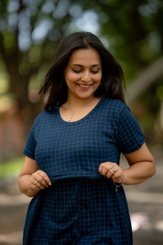 CHECKS | ZIPLESS MATERNITY MAXI-NORMAL SLEEVES | ANKLE LENGTH MAXI