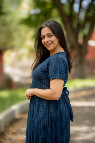 CHECKS | ZIPLESS MATERNITY MAXI-NORMAL SLEEVES | ANKLE LENGTH MAXI